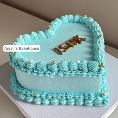 Blue Vintage Heart Shaped Cake